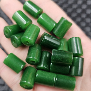 台湾碧玉大孔路路通玉石散珠菠菜绿直筒手链项链饰品配件手工珠子