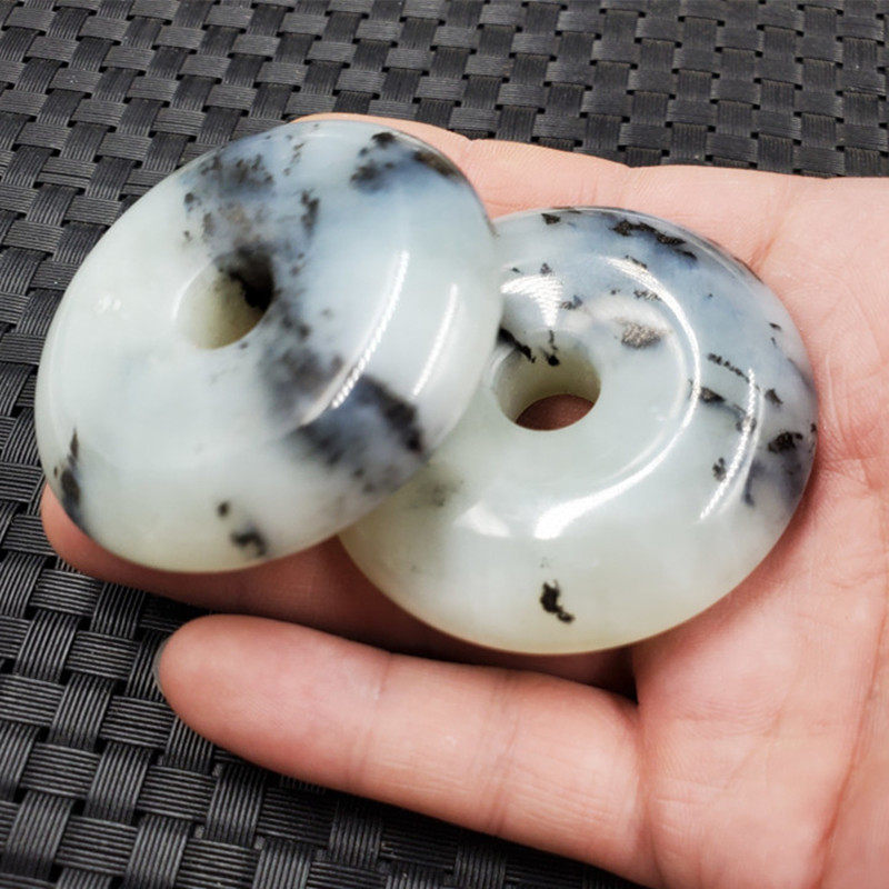 天然玉石岫玉平安扣挂件青花岫玉平安扣吊坠大号平安扣项链坠车挂