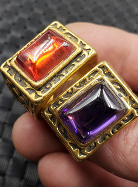 饰品戒指冰种锆石戒指宝蓝色锆石方形戒指鸡血红戒指粉色仿古戒指