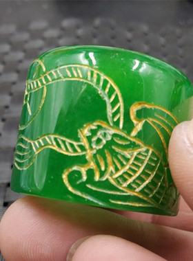 玉石扳指碧绿色福在眼前扳指石英岩玉戒指绿色玉扳指饰品扳指指环