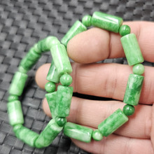 翡翠玉干青路路通玉石手链白底青直管圆柱桶珠手链小号手链玉手串