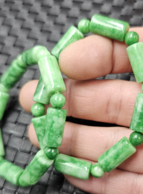 翡翠玉干青路路通玉石手链白底青直管圆柱桶珠手链小号手链玉手串