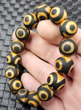 黑黄三眼天珠圆珠玉石手链