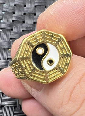 文玩复古合金八卦戒指玉手饰时