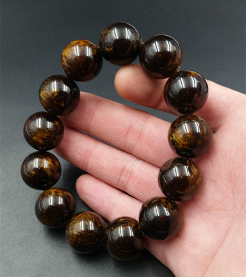 高档精美仿蜜蜡琥珀圆珠金丝琥珀圆珠手链咖啡色圆珠手串