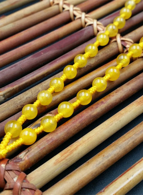 天然玉石黄龙玉圆珠项链绳珠宝玉石吊坠绳黄色圆珠挂件绳玉绳