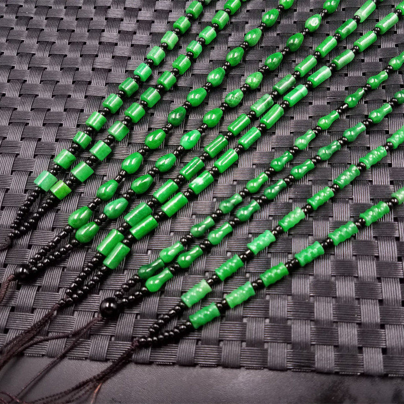 高档精美天然玉石翠玉干青花瓶挂件绳阳绿水滴吊坠绳路路通项链绳