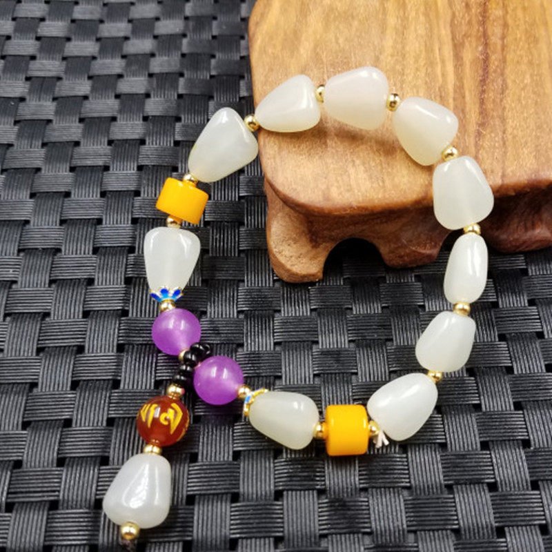 高档精美天然玉石a货景泰蓝手串