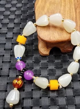 高档精美天然玉石a货景泰蓝手串