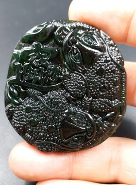 高档精美天然玉石a货新疆墨玉金蝉挂件蛇纹石玉-进宝吊坠玉坠