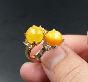 新款-天然玉石黄龙蛋面戒指黄玉戒指女款戒指厂家直销