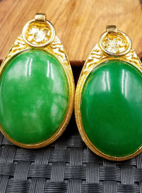 天然玉石足银挂件椭圆形吊坠