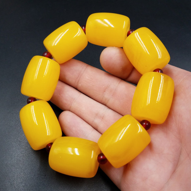 厂家直销 仿荧光浮盐水蜜蜡桶珠手链 老蜜蜡路路通手链蜜蜡手串