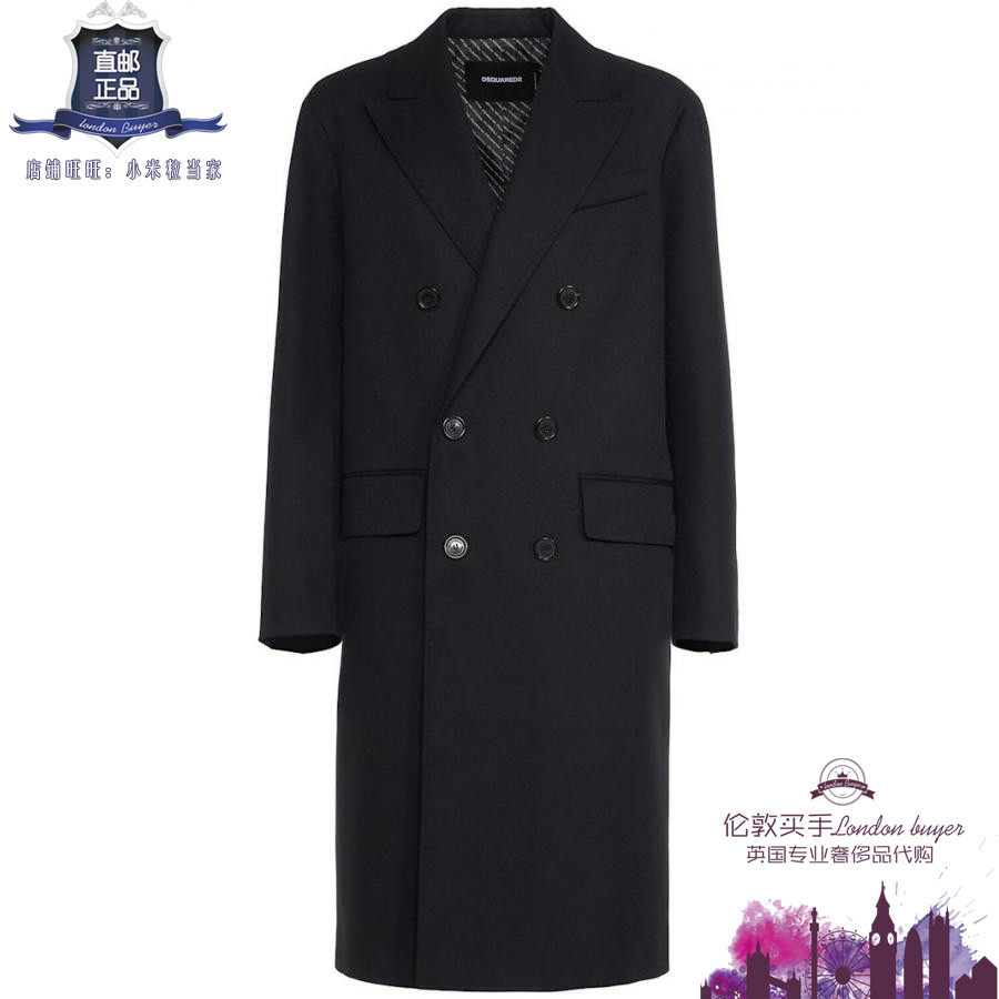 英国代购 男士新款 Dsquared2 双排扣羊毛毛呢大衣 正品直邮