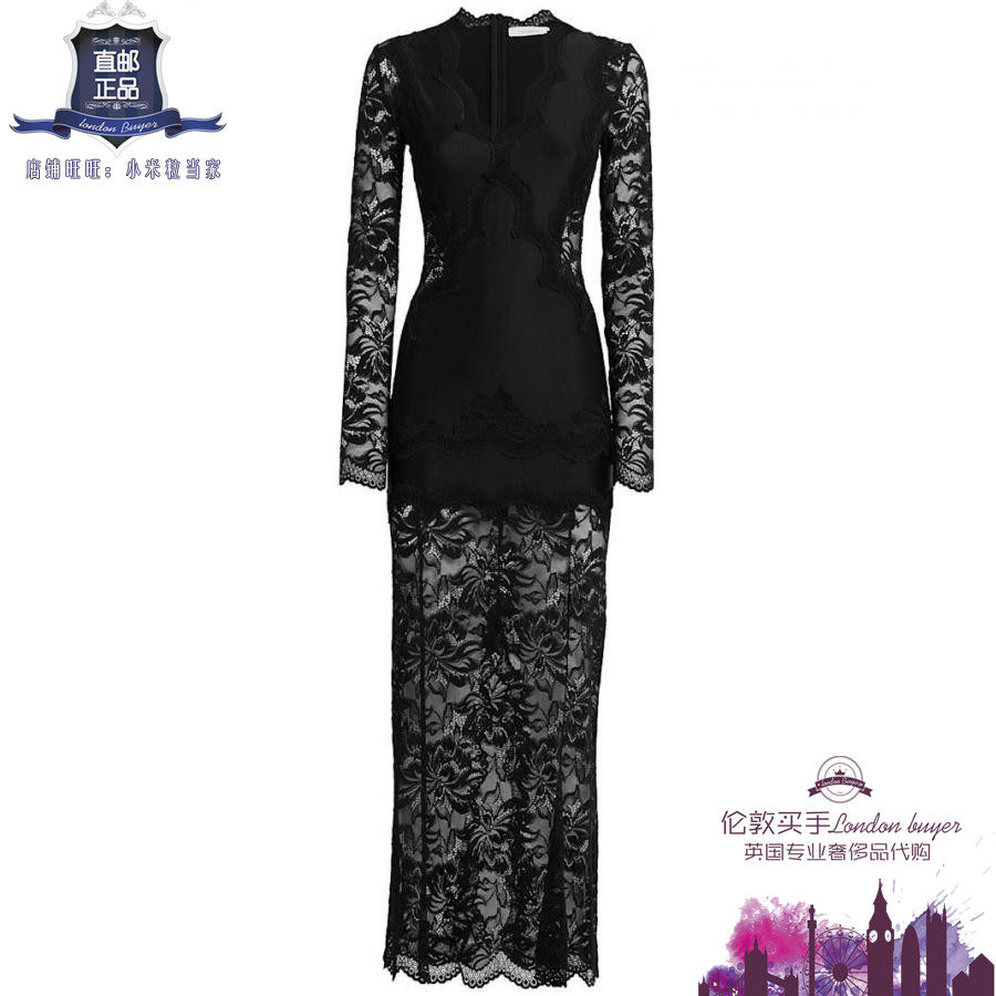 英国代购 女士新款 Rabanne 弹力蕾丝长款连衣裙 正品直邮