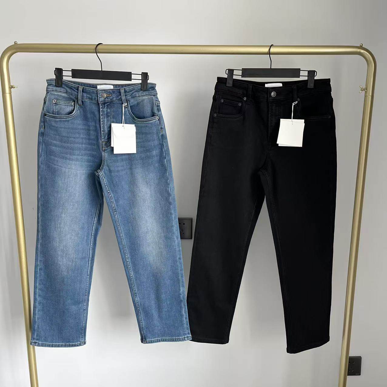 外贸订单 好货！row极简风两色中高腰高弹加绒牛仔裤两色