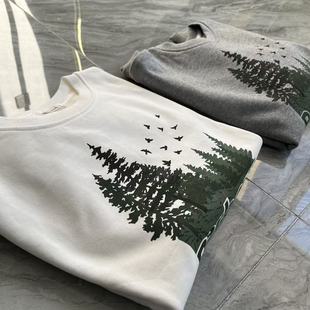 小众不撞衫 高克重纯棉材质森林飞鸟印花p8 两色圆领卫衣