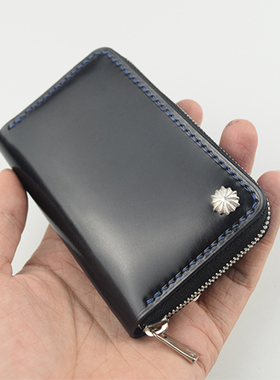 USER ART新禧透染黑色马臀皮钱包真皮卡包全手工定制配YKK拉链