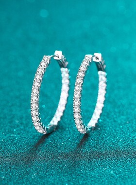 D色2.88克拉莫桑石耳扣925纯银耳环女满圈黑色镀pt950耳女友礼物