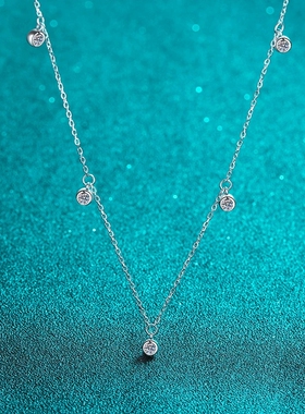 D色50分莫桑石项链满天星锁骨链925纯银镀pt950铂金颈链女友礼物