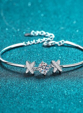 D色1克拉莫桑石手链925纯银