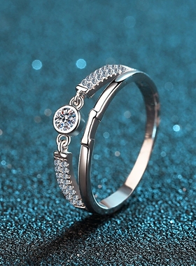 D色10分莫桑石925纯银镀铂金女戒指圆包钻戒