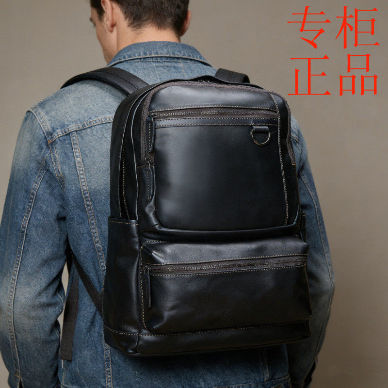 ㊣真皮休闲男士双肩包头层牛皮商务旅行大容量背包潮流电脑背包书