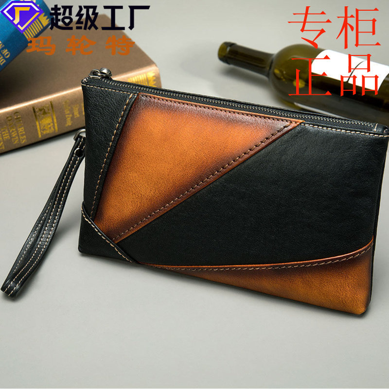 ㊣男士手拿包真皮商务牛皮手包手工擦色信封包手抓包手工牛皮