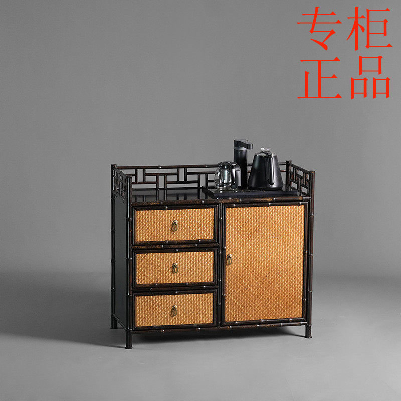㊣手工紫竹席面茶水柜小号茶边柜竹制小型家用水水壶一体沙发边几