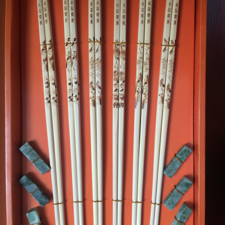 烙画花鸟筷子冬青木筷子餐具手工艺品南阳特产家用套装礼盒精品