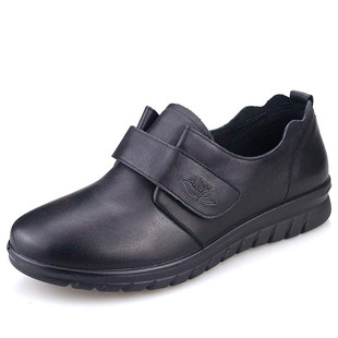 黑色妈妈鞋 皮鞋 舒适平底单鞋 深口头层牛皮休闲女鞋 春秋新款