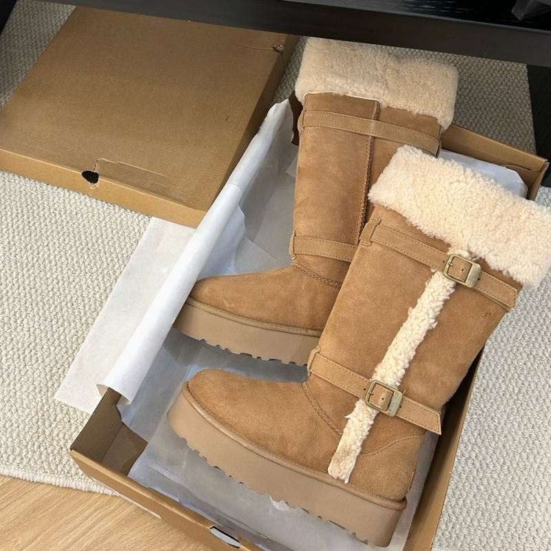 桑坡村高版！2025冬季新款羊皮毛一体雪地靴女厚底高筒保暖骑士靴