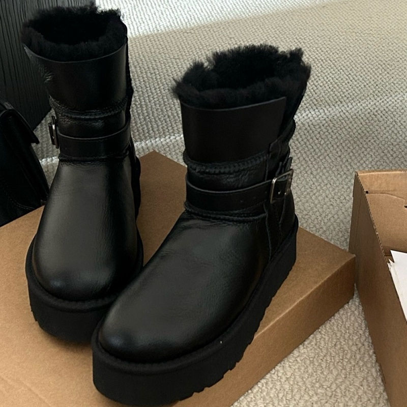 桑坡村高版！2025冬季新款羊皮毛一体雪地靴女厚底保暖骑士靴光面