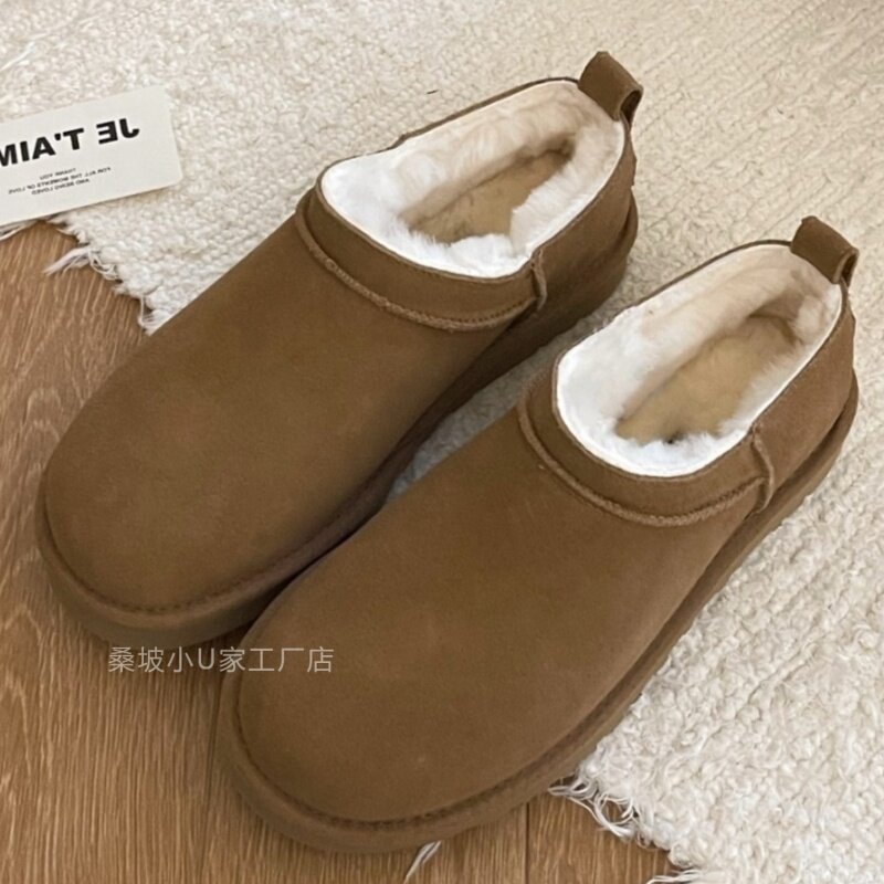现货~桑坡超尖版~羊毛雪地靴超mini冬季低帮浅口一脚蹬拖鞋女外穿
