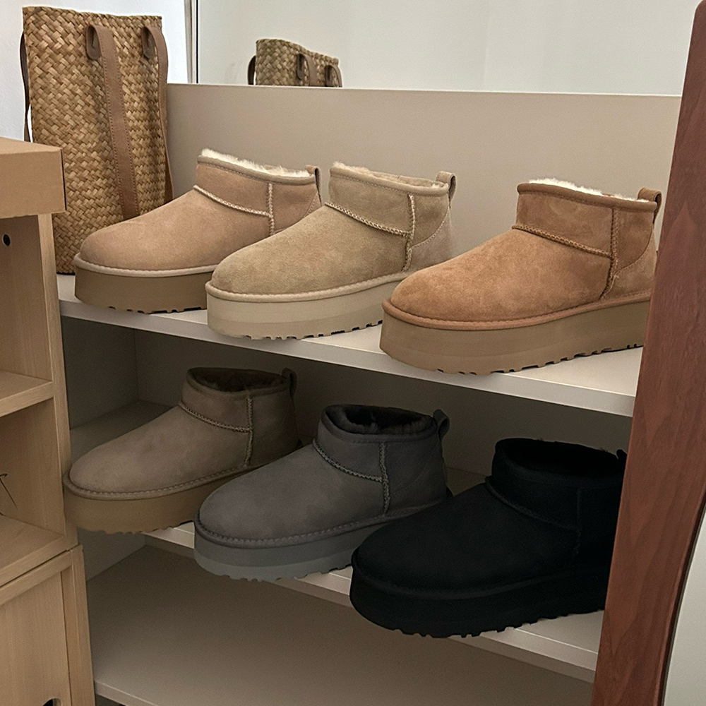 现货~桑坡超尖版~周冬雨mini增高厚底羊皮毛一体雪地靴女低帮短靴