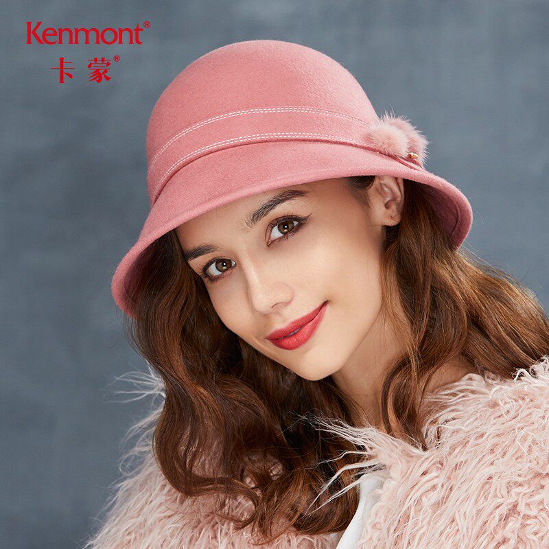 卡蒙帽子女士秋冬季时尚潮英伦复古保暖圆顶盆帽大檐羊毛呢小礼帽