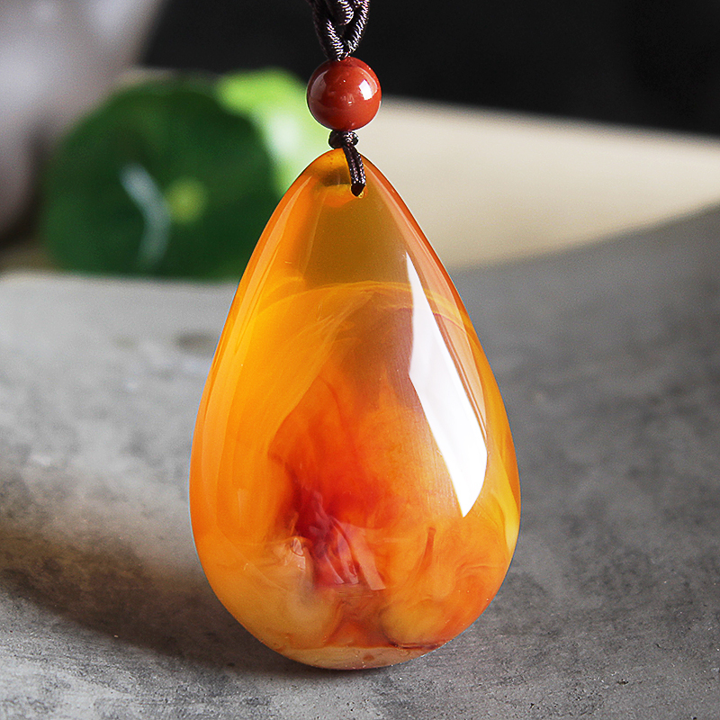 二代蜜蜡项链女毛衣链长款民族风简约百搭水滴吊坠秋冬挂件配饰品