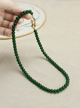 复古法式绿色串珠项链百搭锁骨链
