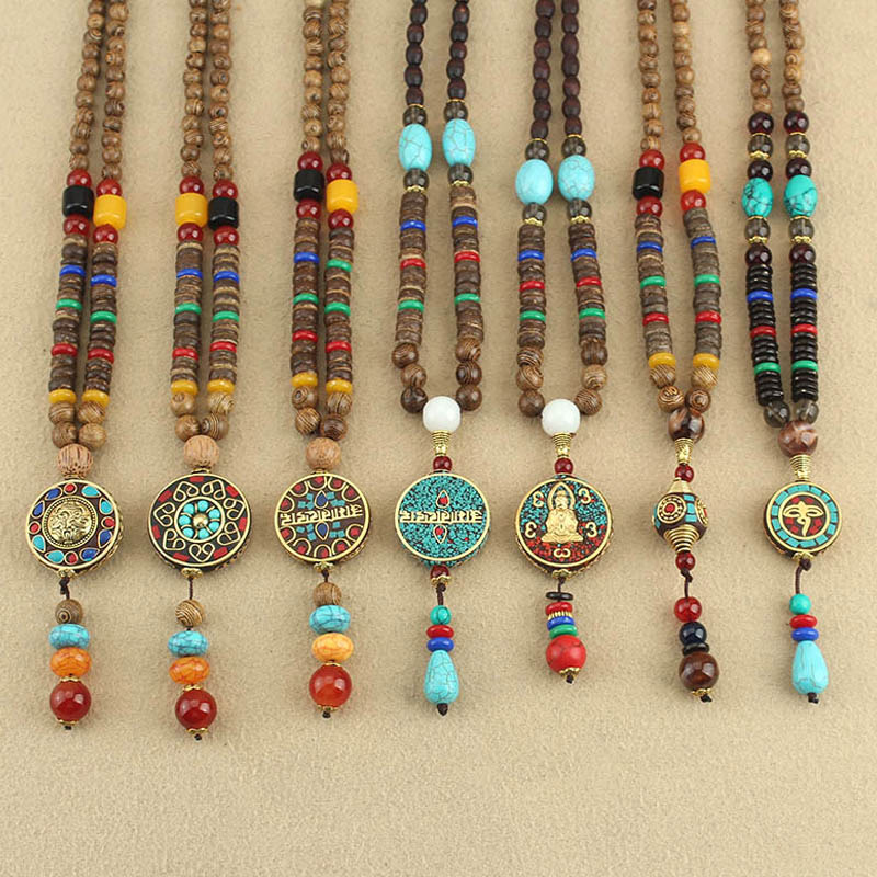 藏式尼泊尔复古长款木质项链波西米亚毛衣链男女百搭民族风配饰品