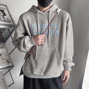 WY178-P78 秋季连帽卫衣男外套套头长袖潮流休闲毛巾绣宽松外套黑图片