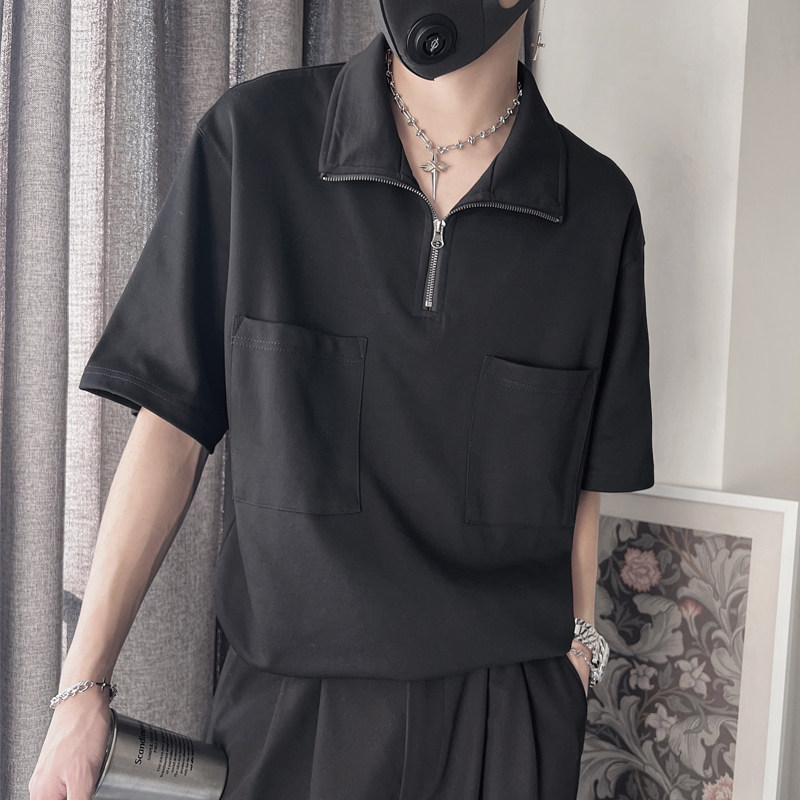X07-P48 控68 2023年夏季新款短袖男立领社会小伙半袖宽松百搭T恤图片
