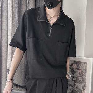 X07-P48 控68 2023年夏季新款短袖男立领社会小伙半袖宽松百搭T恤图片