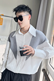 CS22-P68-控982023秋季新款高级痞帅简约小伙风拼色长袖衬衣男灰，男装衬衫，电商A216