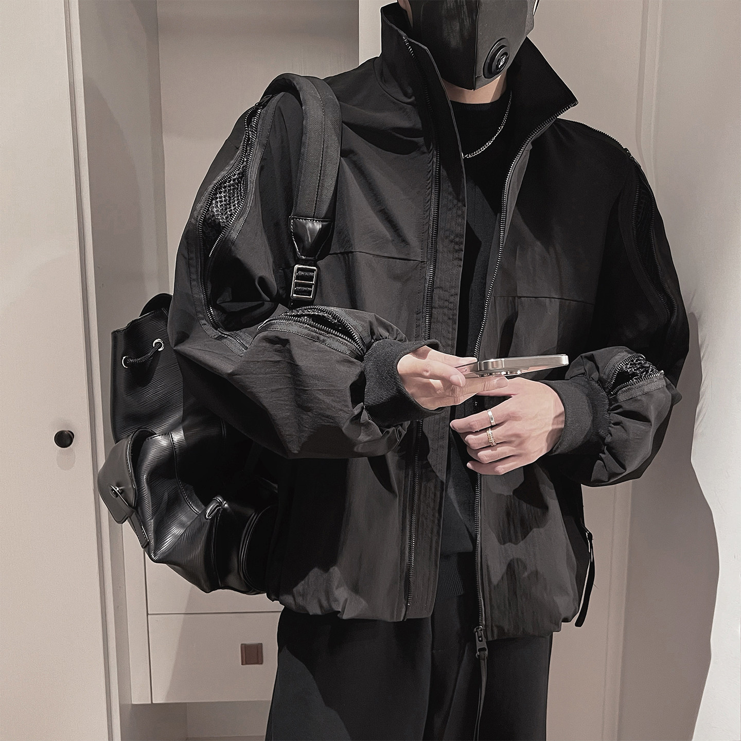 WT83-P138-控178-M-3XL-聚酯纤维 结构拉链藏袖外套图片