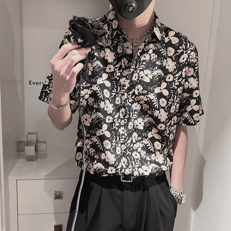 S29-P55控78夏季男士宽松印花社会小伙花色衬衣男外套衬衫男,男装衬衫,电商A216