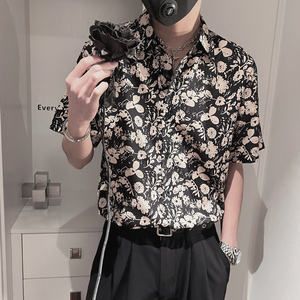 S29-P55 控78 夏季男士宽松印花社会小伙花色衬衣男外套衬衫男图片