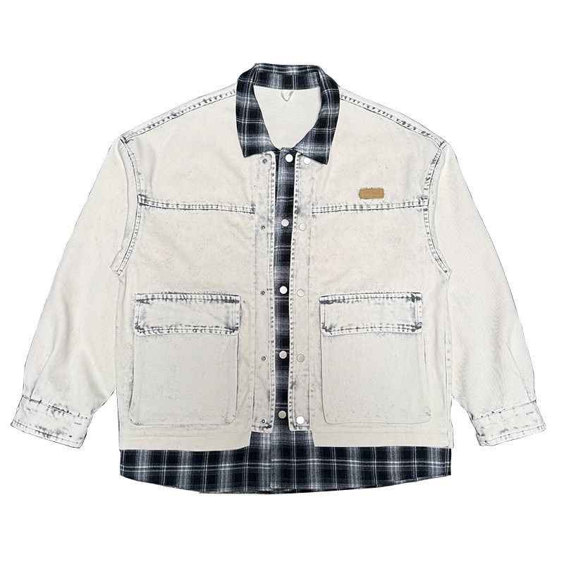 WT72特P138控178M-3XL74%棉19%聚酯纤维7%粘胶水洗棉假两件翻领夹,男装夹克,电商A216