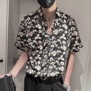 S29-P55 控78 夏季男士宽松印花社会小伙花色衬衣男外套衬衫男图片