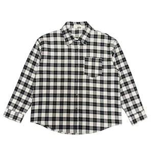 CS66-M-3XL P68控98 95%棉5%聚酯纤维经典黑白方格衬衣反扣微阔版图片