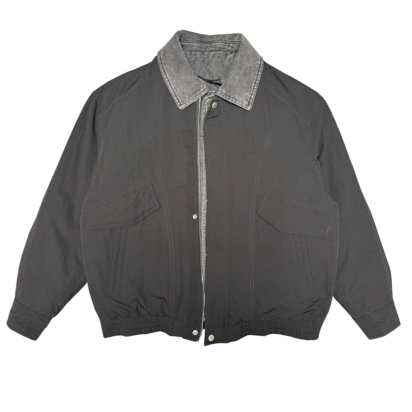 Y109B-P198-控265聚酯纤维假两件拼牛仔薄羽绒服50绒单件含,男装羽绒服,电商A216